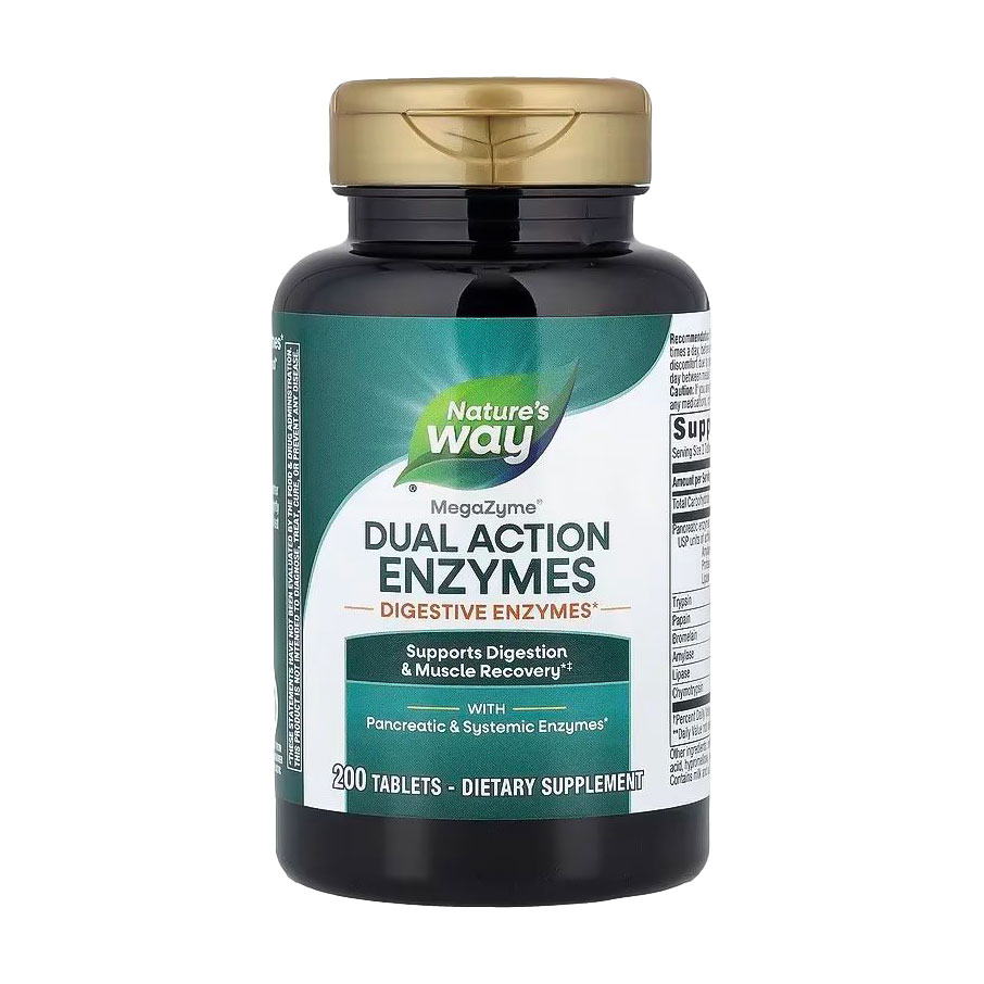 Ферменти для м'язів та травлення Nature's Way MegaZyme Dual Action Enzymes подвійної дії, 200 таблеток